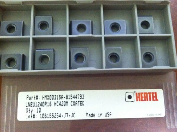 Hertel #HMX00315A-81544793 LNEU1240R16 HC420M Indexable Carbide Milling Inserts