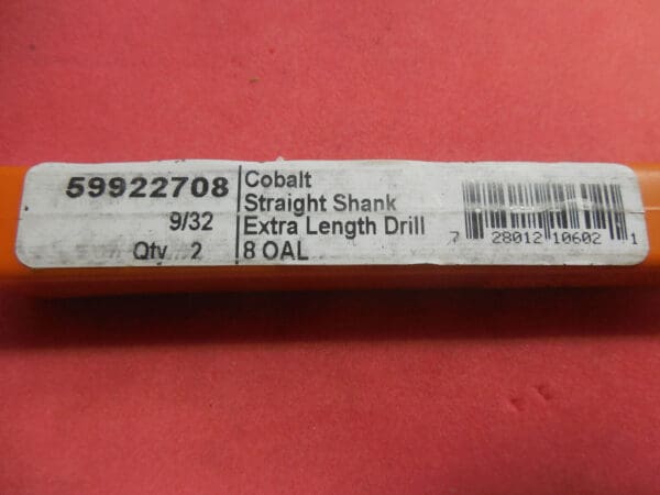 Hertel 55922708 9/32" Cobalt Straight Shank Extra Length Drill 8 Oal QTY 2