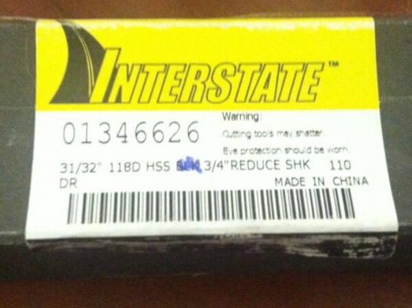 Interstate 01346626 31/32" x 3/4" x 3" x 6" 2F Bright Hsco Reduced Shank Drills