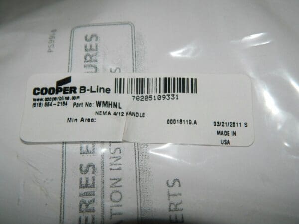 Cooper B-Line Electrical Enclosure Wall Mount Handle 4 12 NEMA Rated WMHNL