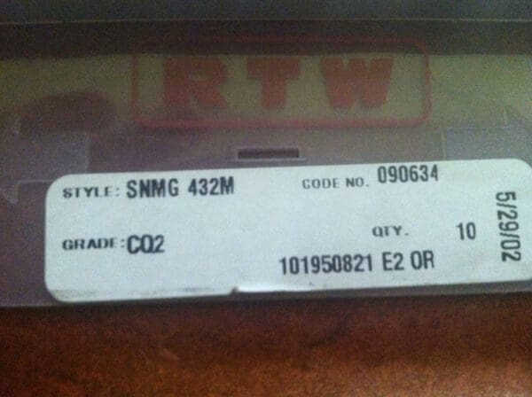 RTW SNMG 432M CQ2 Carbide Turning Inserts - Lot of 10