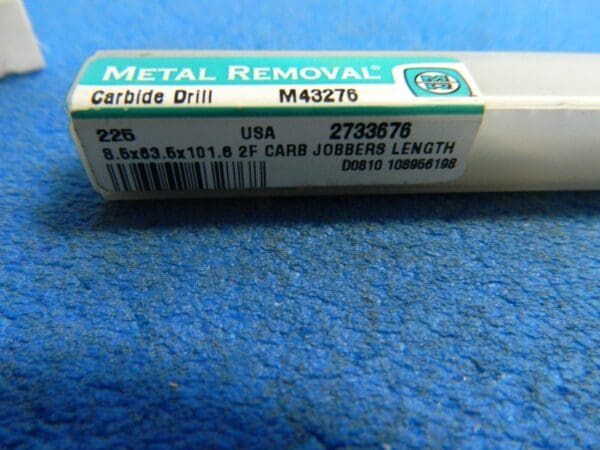 Metal Removal M43276 8.50mm x 63.5mm x 101.6mm 118° 2Fl Carb Jobber Length USA