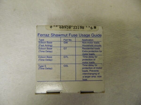 Ferraz Shawmut Mersen 125 VAC 20 Amp Time Delay Plug Fuse Fuse 4 Pack GT20