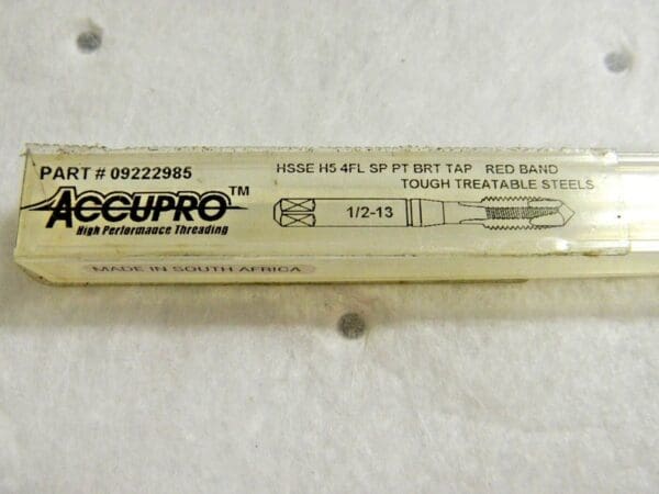 Accupro HSS Spiral Taps Drill 10.8mm 1/2"-13 UNC H5 4FL Qty 2 09222985