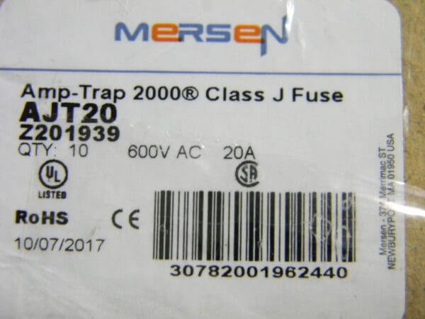 Ferraz 500 VDC 600 VAC 20 Amp Time Delay General Purpose Fuse QTY 10 AJT20