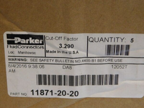 Parker Hydraulic Elbow Hose Fitting 67-1/2º 1.25” Code 61 Flange11871-20-20 USA