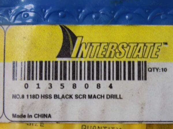 Interstate Machine Drill Bit #8 118º Angle Screw 10 Pieces QTY 5 01358084