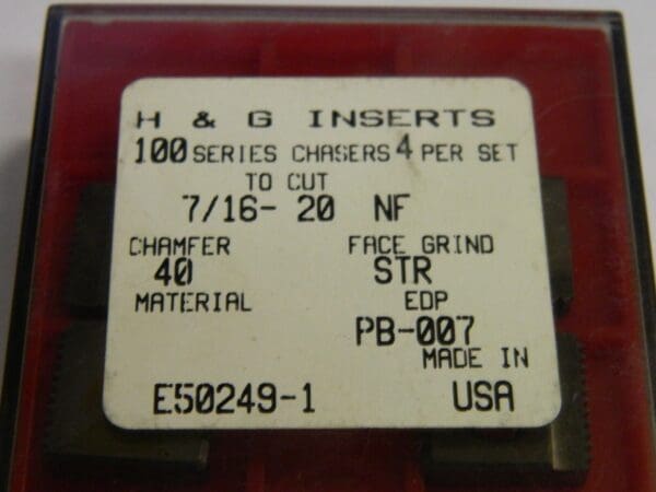 H&G Inserts Chasers 7/16"-20 NF 40 STR 100 Series HSS Qty. 4 E50249-1