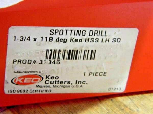 Keo Spotting Drill 1-3/4" Body Diam x 1-3/4" SD x 5-1/2" OAL118° 31345