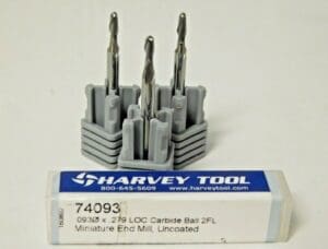 Harvey Tool Miniature Carbide Ball End Mills .093" D x .279" LOC 2FL Qty 3 74093