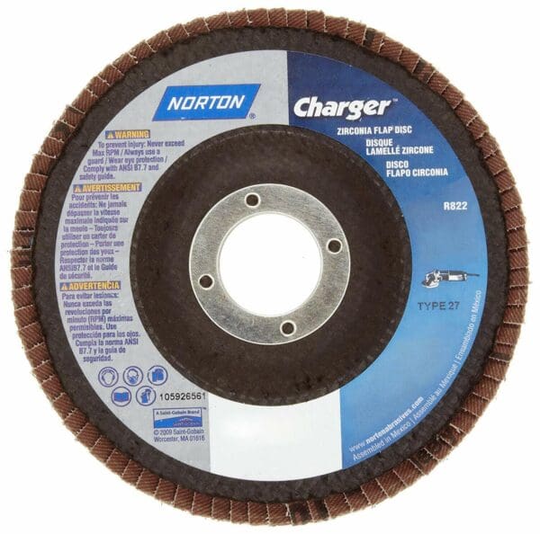 Norton 80 Grit 7" Disc Diam Type 27 Zirconia Alumina Flap Disc 63642503521