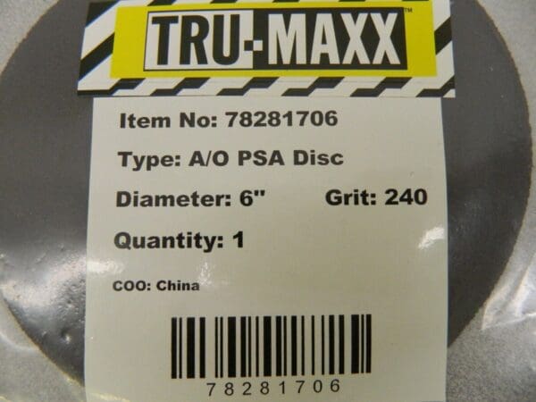 Tru-Maxx Aluminum Oxide PSA Discs 50 Pack 6" Dia 240 Grit 78281706