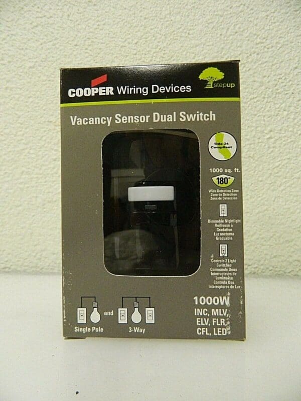 Cooper Wiring Infrared Vacancy Sensor Dual Switch 1,000 Sq. Ft. Cover VS310R-BK