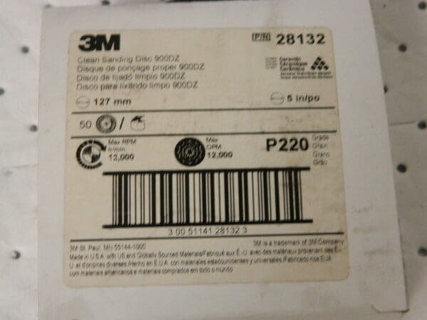 3M Clean Sanding Discs 900DZ P220 Grade 12,000 Max OPM Qty 50 28132