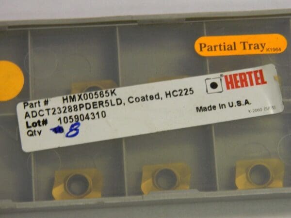 Hertel Adct23288pder5ld Hc225 hmx00565k Carbide Milling Inserts Box of 8 USA