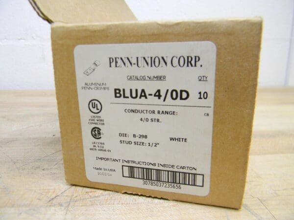 Box of 10 Penn Union Aluminum Compression Lug 4/0 AWG 1/2" Stud BLUA-4/0D