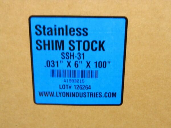 Lyon Industries Metal Shim Stock Stainless Steel .031" x 6" x 100" SSH-31