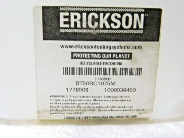 Erickson BT50 Tension & Compression Tapping Chuck BT50RC1075M 1778908