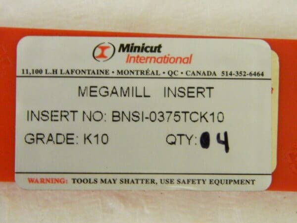 Minicut BNSI0375 Grade K10 Carbide Milling Inserts QTY 4 BNSI-0375TCK10