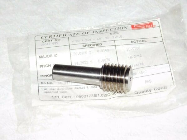 SPI Single End Plug Thread Go Gage M20x2.5 Class 6H 34-558-7