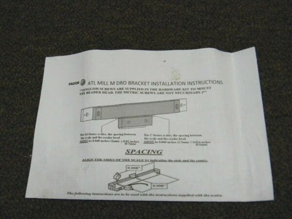 Fagor ATL Mill M Bracket Kit for Digital Readout DRO System 76400226