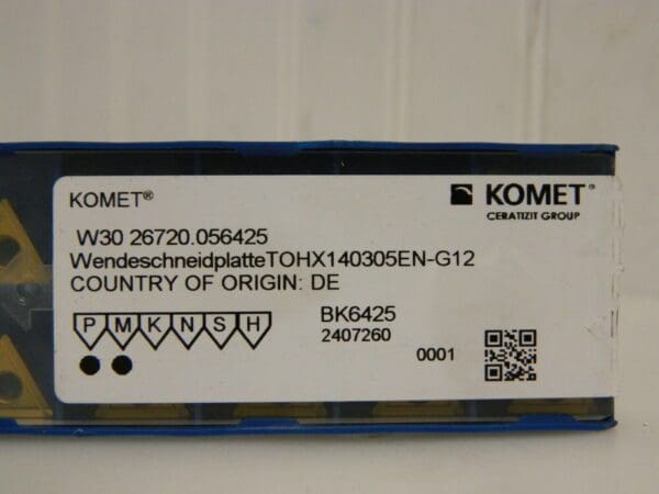 Komet Carbide Boring Insert TOHX140305 G12 Grade BK6425 Qty 10 W3026720056425