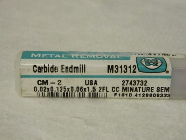 Metal Removal Carbide End Mill 0.02" x 0.125" x 0.06" x 1.5" 2 FL QTY 2 M31312