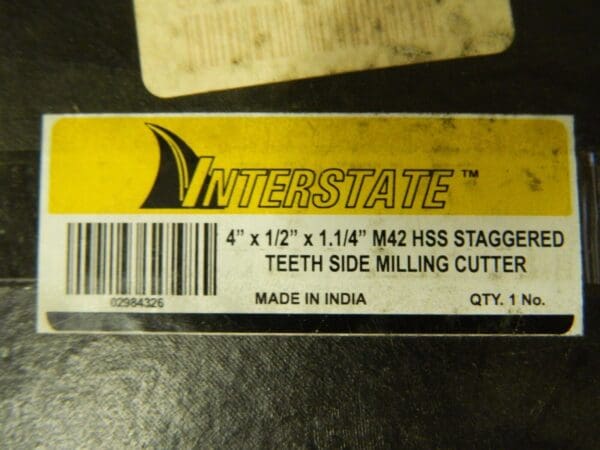 Interstate Cobalt Side Milling Cutter 4" Diam x 1/2" Width of Cut 02984326