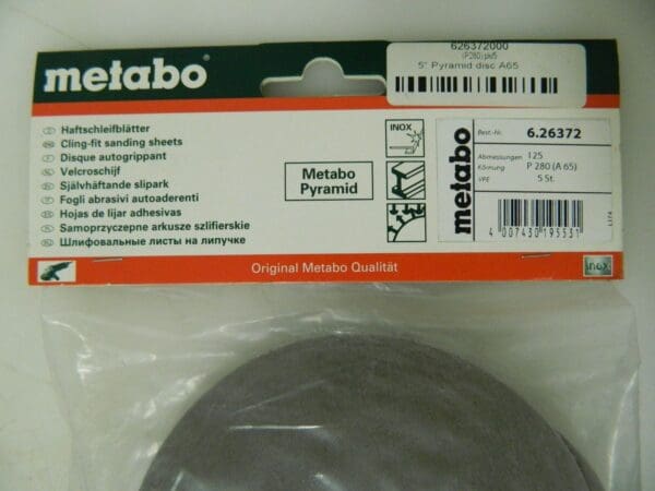 Metabo 5" Diam Pyramid Hook and Loop Sanding Discs QTY 5 P280 626372000