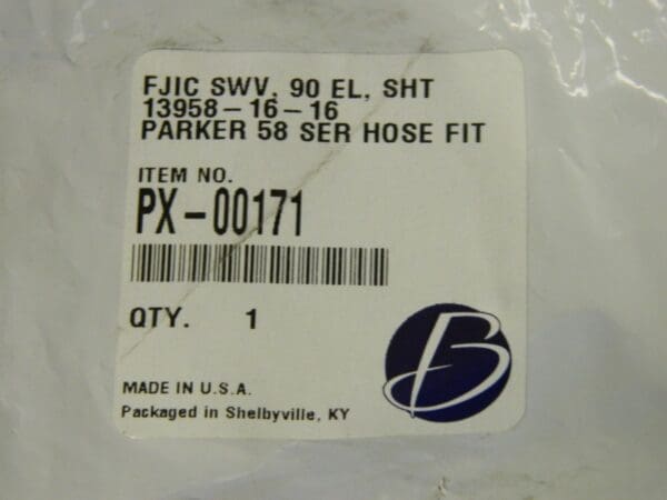 Barnes Swivel Hose Fitting 90° Elbow Female Sae 37° Jic 1-5/16"-12 PX-00171