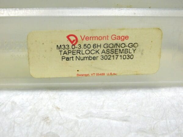 Vermont Gage Double End Plug Thread Gage M33x3.5 GO/NOGO Class 6H 302171030