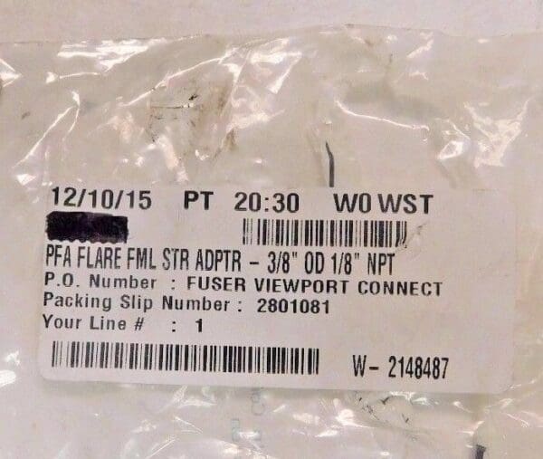 Parker PFA PTFE Plastic Compression Tube Female Straight Adapter 3/8" FAFS-62