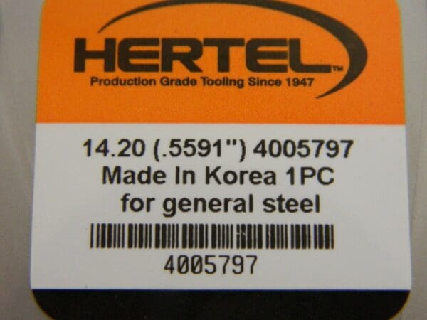 Hertel Drilling Series Hmd 14.2mm Diam Grade Hc125md 140° Replaceable D 40059797