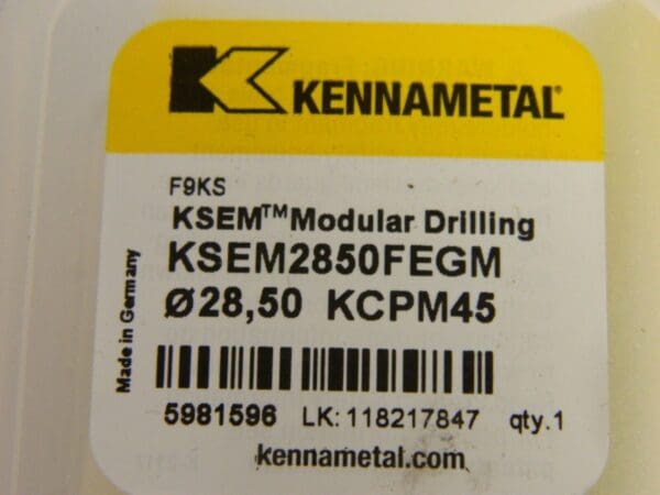 Kennametal Series KSEM, 28.5mm Diam Grade KCPM45 150° Replaceable Drill Tip