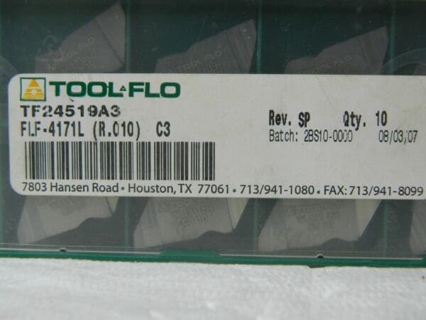 Tool-Flo Carbide Grooving FLF-4171L (R.010) C3 QTY 10 TF24519A3