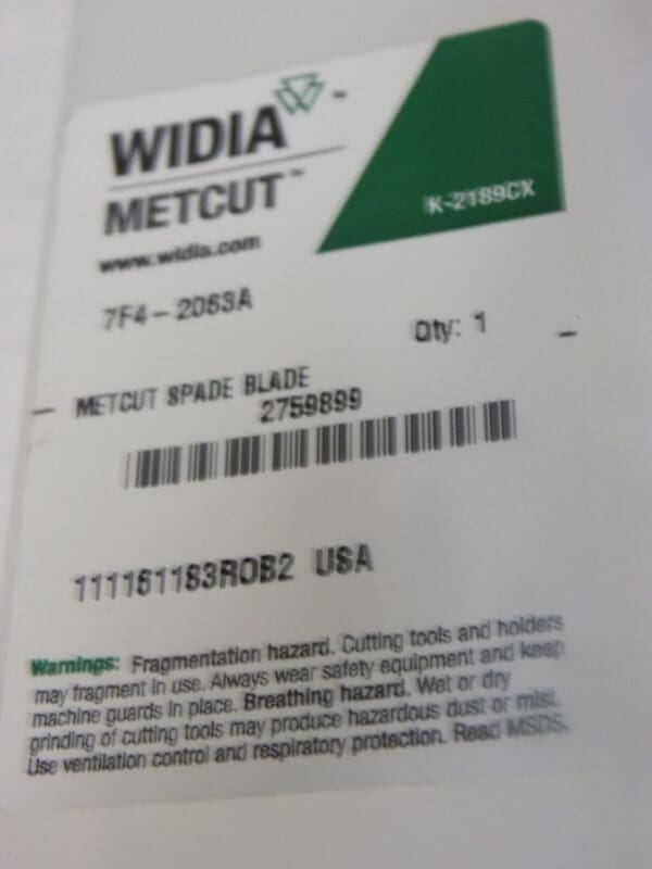 Widia HSS Spade Drill Insert 2.063" TiALN Coated Seat Size 4 7F4-2063A