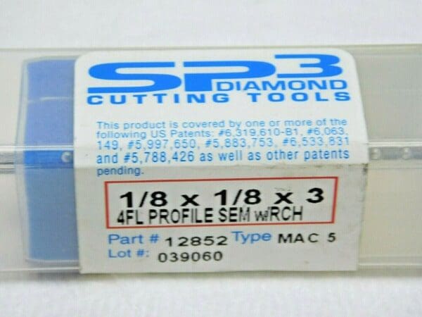 SP3 Diamond Cutting Tools DIAbide SE Profiling End Mill 1/8 x1/8 x 3 4FL 12852