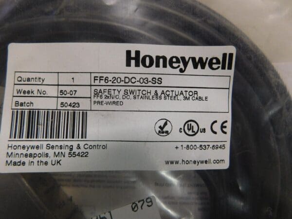 Honeywell 2NC Configuration, 30 VDC, 1 Amp Noncontact Safety Limit Switch