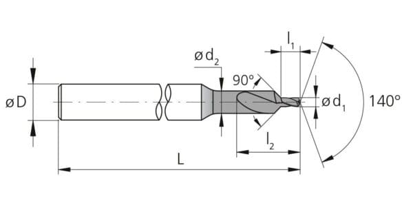 Mikron CrazyDrill Carbide Pilot Drill 2.45mm 2xD 90º 2FL Qty 3 2.PD.02450.090