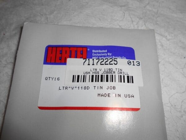 Hertel Jobber Drill Letter V 118° Point TiN Finish HSS Qty. 6 84578731