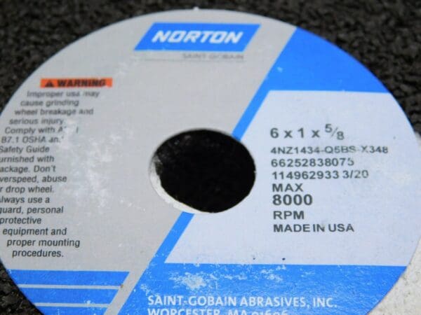 5 Norton Norzon III Grinding Wheel Zirconia Alumina 14G 6"x1"x 5/8" 66252838075