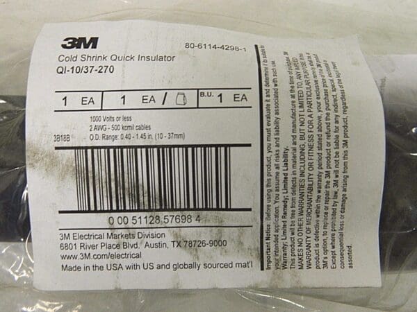 3M Cold Shrink Electrical Tubing 12-1/2" Long EPDM Rubber 00051128576984