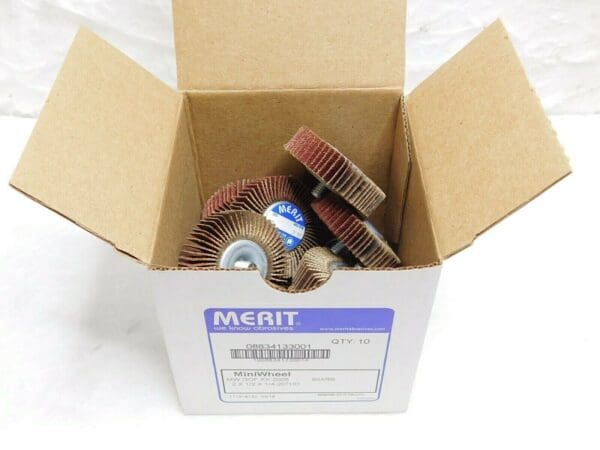 10 PACK Merit Abrasives MiniWheels 2" x 1/2" x 1/4"-20THD 60 Grit 8834133001