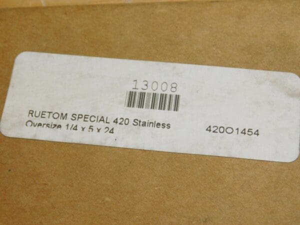 Precision Marshall Ruetom 420 Stainless Steel Flat Stock 1/4" x 5" x 24" 13008