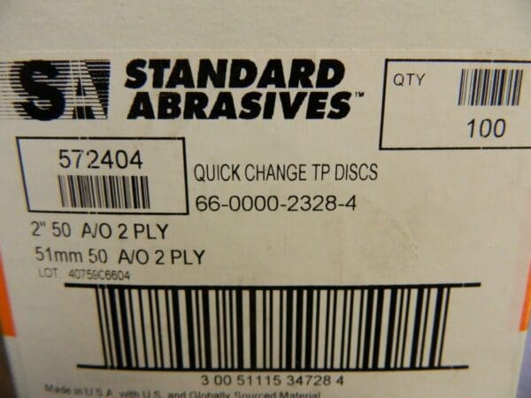 Standard 2" 50 Grit Aluminum Oxide Quick Change Disc Qty 100 572404