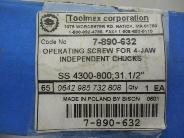 Bison Lathe Chuck Screw 32" Chuck Diam Compatible, 1.73" OD 7-890-632