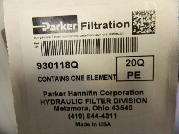 Parker 20 Micron, 3.08" Outside Diam, 8.35" Long, Filter Element 930118Q