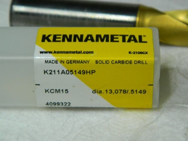 Kennametal Solid Carbide Jobber Drill 13.08mm 135° 4099322