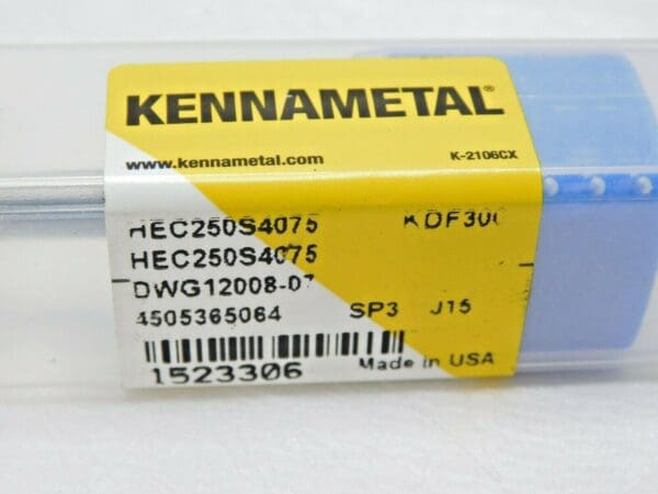 Kennametal Carbide End Mill Diamond Coated 1/4"D 4FL HEC250S4075 KDF300 1523306