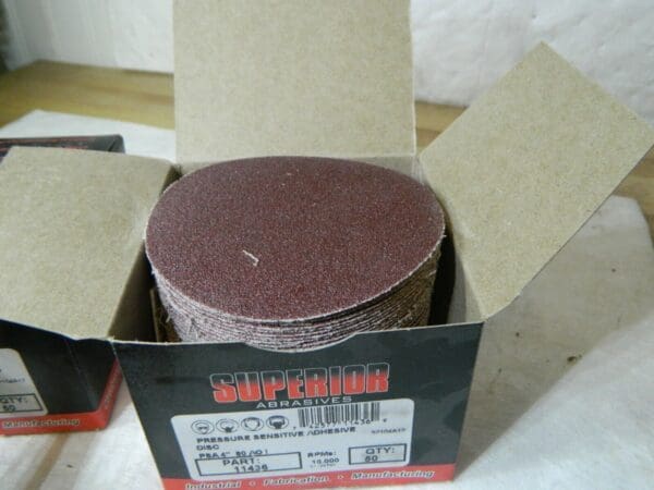 Superior Abrasives 4" Diam 80 Grit Alumin Oxide Adhesive PSA Disc Qty 100 11436